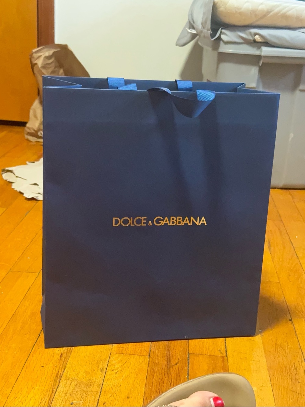Dolce & Gabbana Navy Paper Shopping Bag with Gold Logo